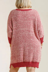 Umgee Full Size Ribbed Hem Round Neck 3/4 Sleeve Sweater Dress with Pockets Plus Size - Trendsi - Flyclothing LLC