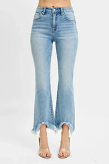 RISEN Full Size High Rise Crop Bootcut Fray Hem Jeans Plus Size - Trendsi - Flyclothing LLC