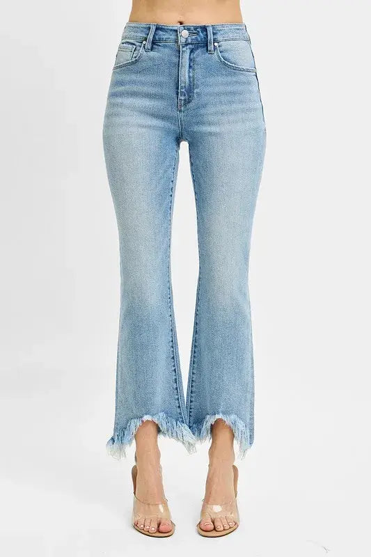 RISEN Full Size High Rise Crop Bootcut Fray Hem Jeans Plus Size - Trendsi - Flyclothing LLC