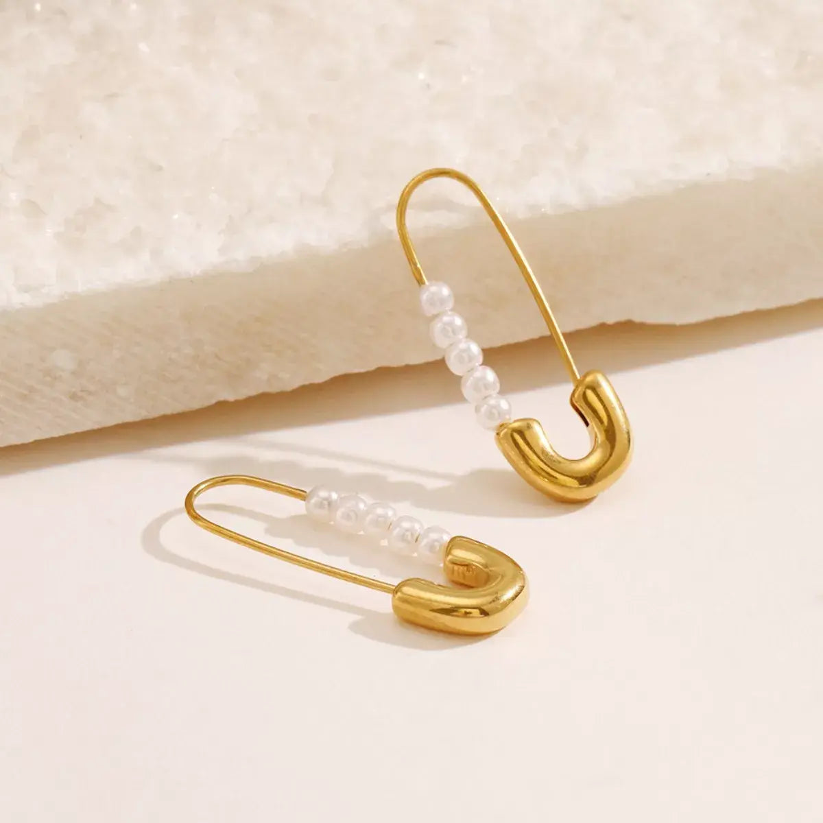 Safety Pin Pearl Accent Earrings - Trendsi - Flyclothing LLC