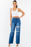 American Bazi High Waist Distressed Wide Leg Jeans - Trendsi