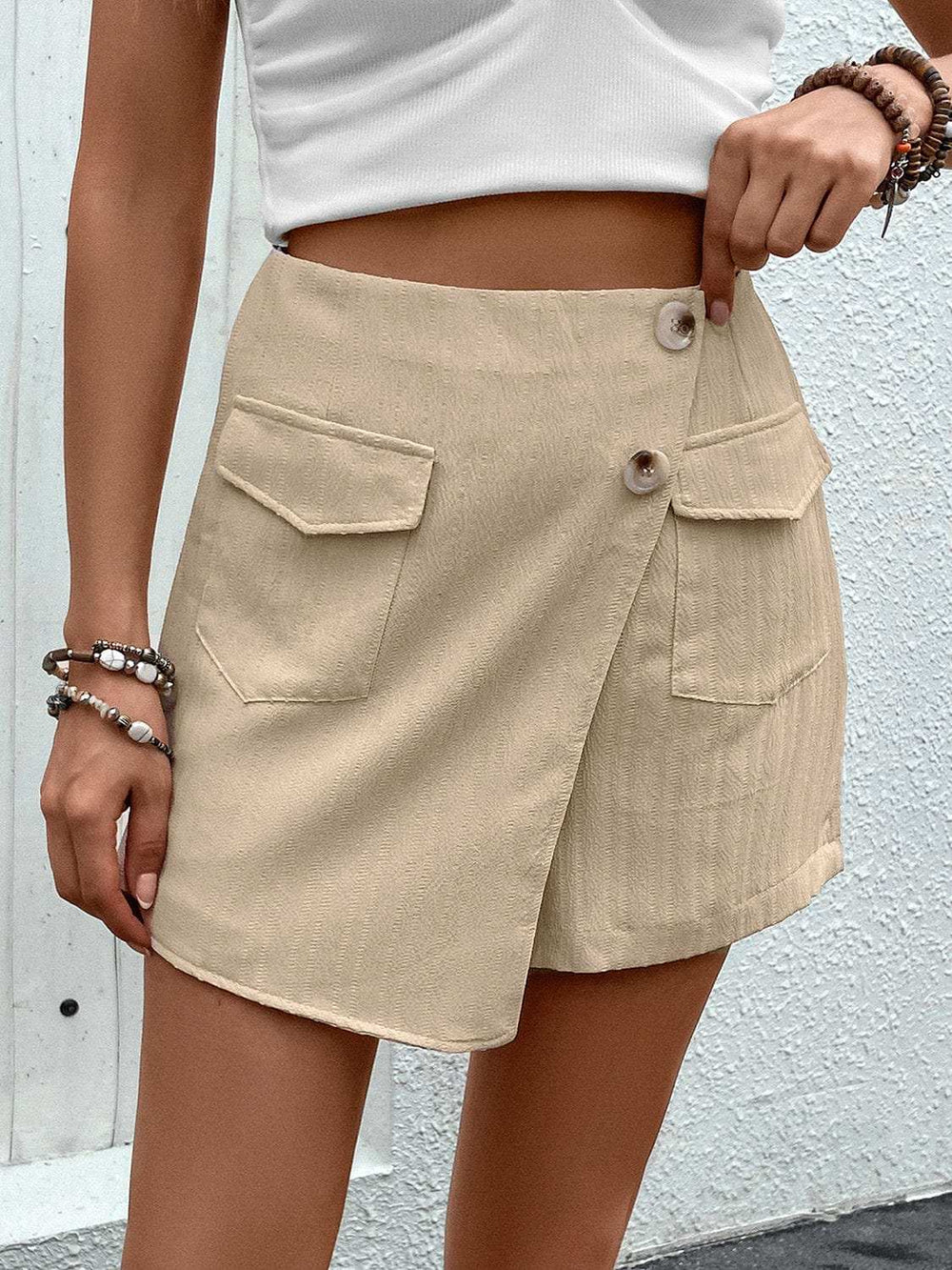 Pocketed High Waist Shorts with Zip - Trendsi - Flyclothing LLC