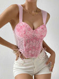 Lace-Up Flower Sweetheart Neck Cami - Trendsi - Flyclothing LLC
