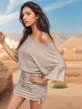 Drawstring One Shoulder Three-Quarter Sleeve Mini Dress - Trendsi