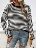 Striped Round Neck Dropped Shoulder Sweater - Trendsi - Flyclothing LLC