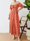 Off-Shoulder Short Sleeve Wide Leg Jumpsuit - Trendsi