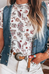 Paisley Mock Neck T Shirt - Trendsi - Flyclothing LLC