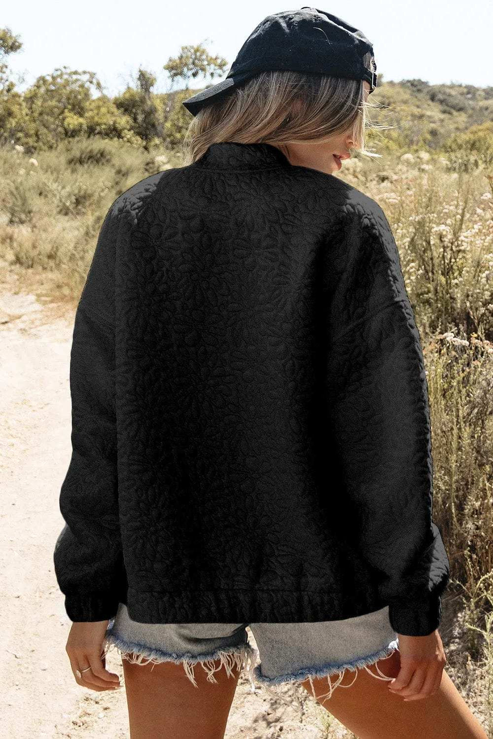 Baseball Collar Floral Quilted Jacket - Trendsi - Flyclothing LLC