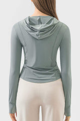 Pocketed Zip Up Hooded Long Sleeve Active Outerwear - Trendsi - Flyclothing LLC