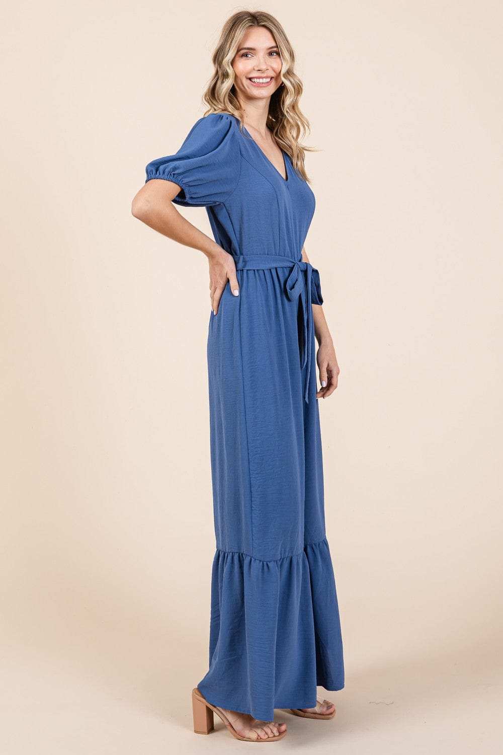 GeeGee Full Size V-Neck Belted Wide Leg Jumpsuit - Trendsi - Flyclothing LLC
