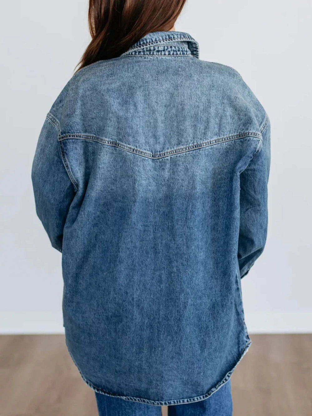 Snap Down Dropped Shoulder Denim Jacket - Trendsi - Flyclothing LLC