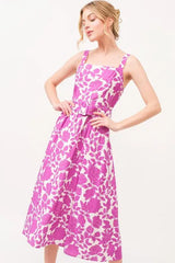 And The Why Square Neck Belted Floral Printed Midi Dress - Trendsi - Flyclothing LLC