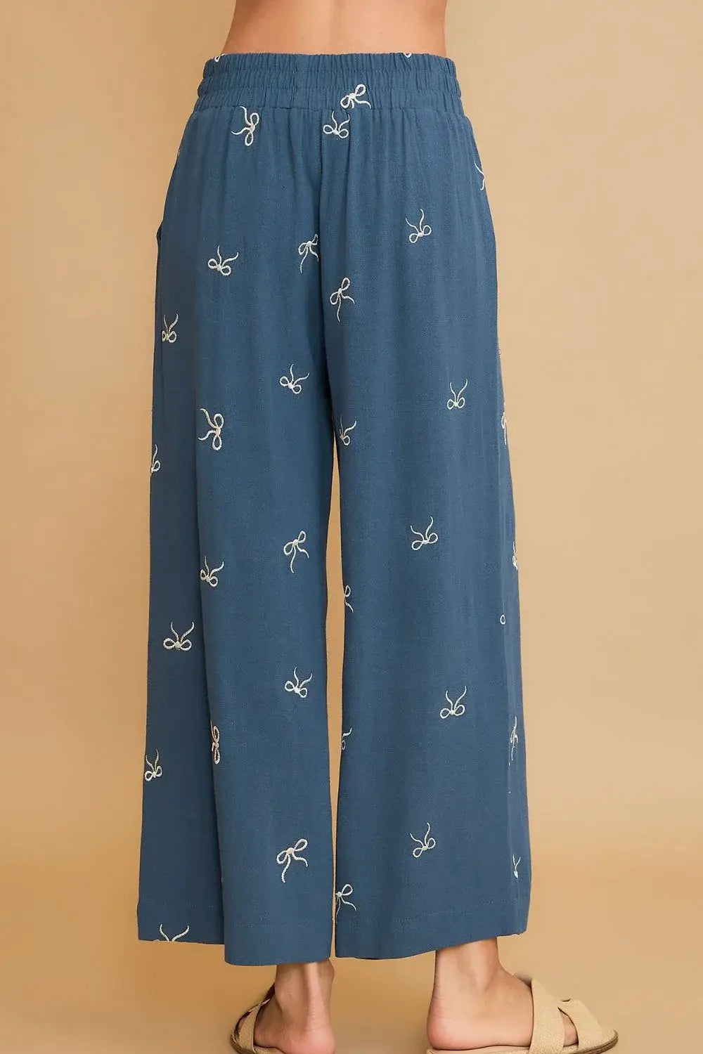 Umgee Full Size Lace Drawstring Embroidered Bow Wide Leg Pants Plus Size - Trendsi - Flyclothing LLC