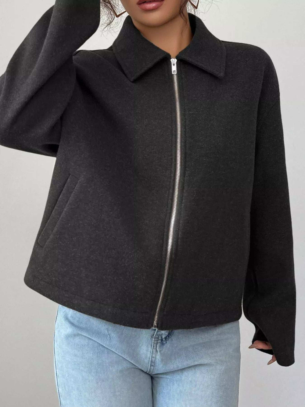 Casual Zip-Up Long Sleeve Jacket - Trendsi - Flyclothing LLC