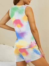 Printed Round Neck Top and Shorts Lounge Set - Trendsi - Flyclothing LLC
