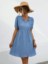 Tie Neck Short Sleeve Mini Dress - Trendsi - Flyclothing LLC