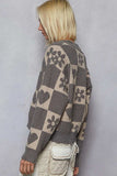 POL V-Neck Heart Pattern Checkered Sweater - Trendsi - Flyclothing LLC