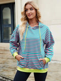 Drawstring Contrast Striped Long Sleeve Hoodie - Trendsi - Flyclothing LLC
