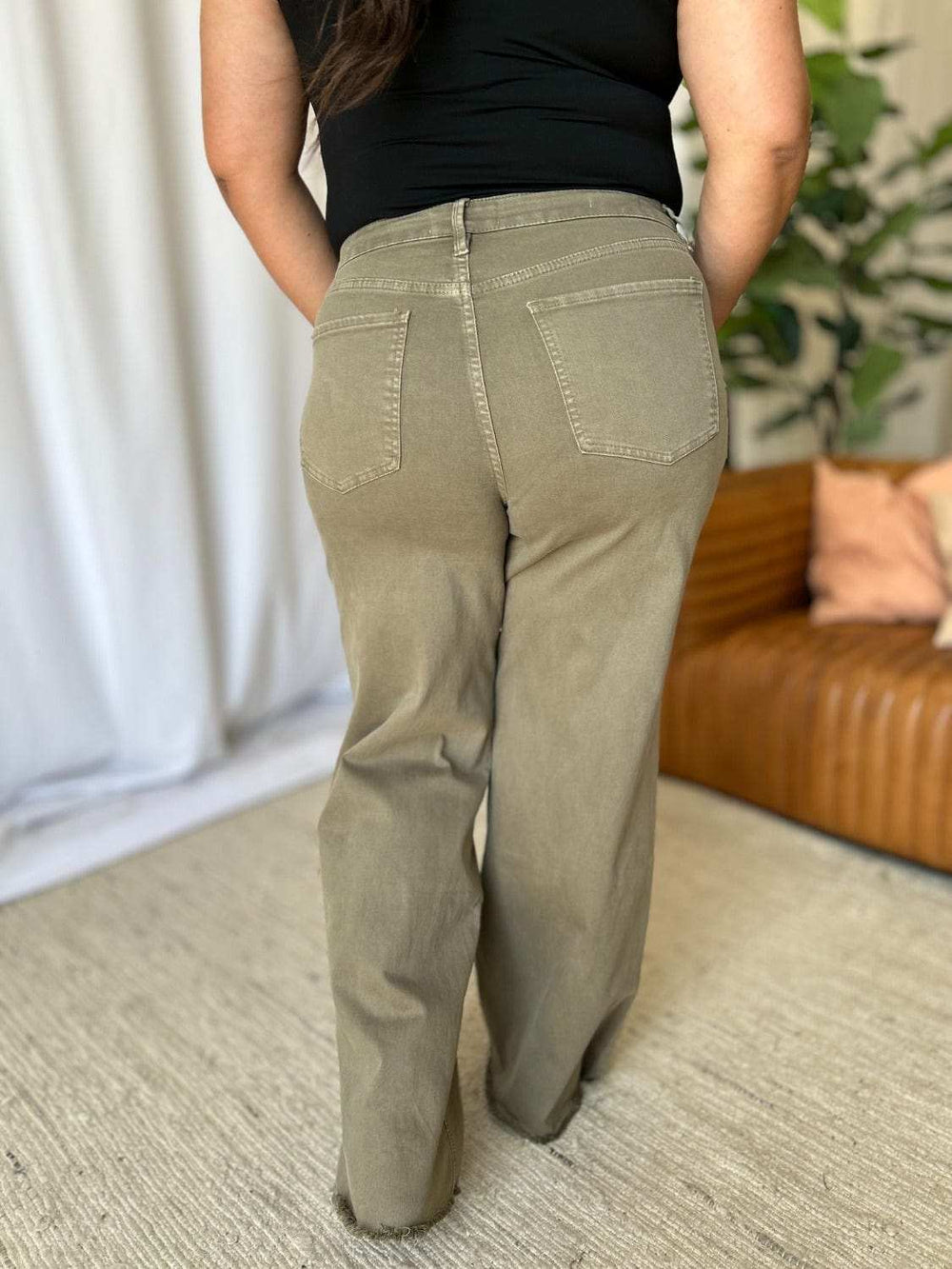 RFM Full Size High Rise Garment Dye Wide Leg Jeans - Trendsi - Flyclothing LLC