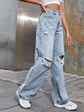Distressed Wide Leg Jeans with Pockets - Trendsi