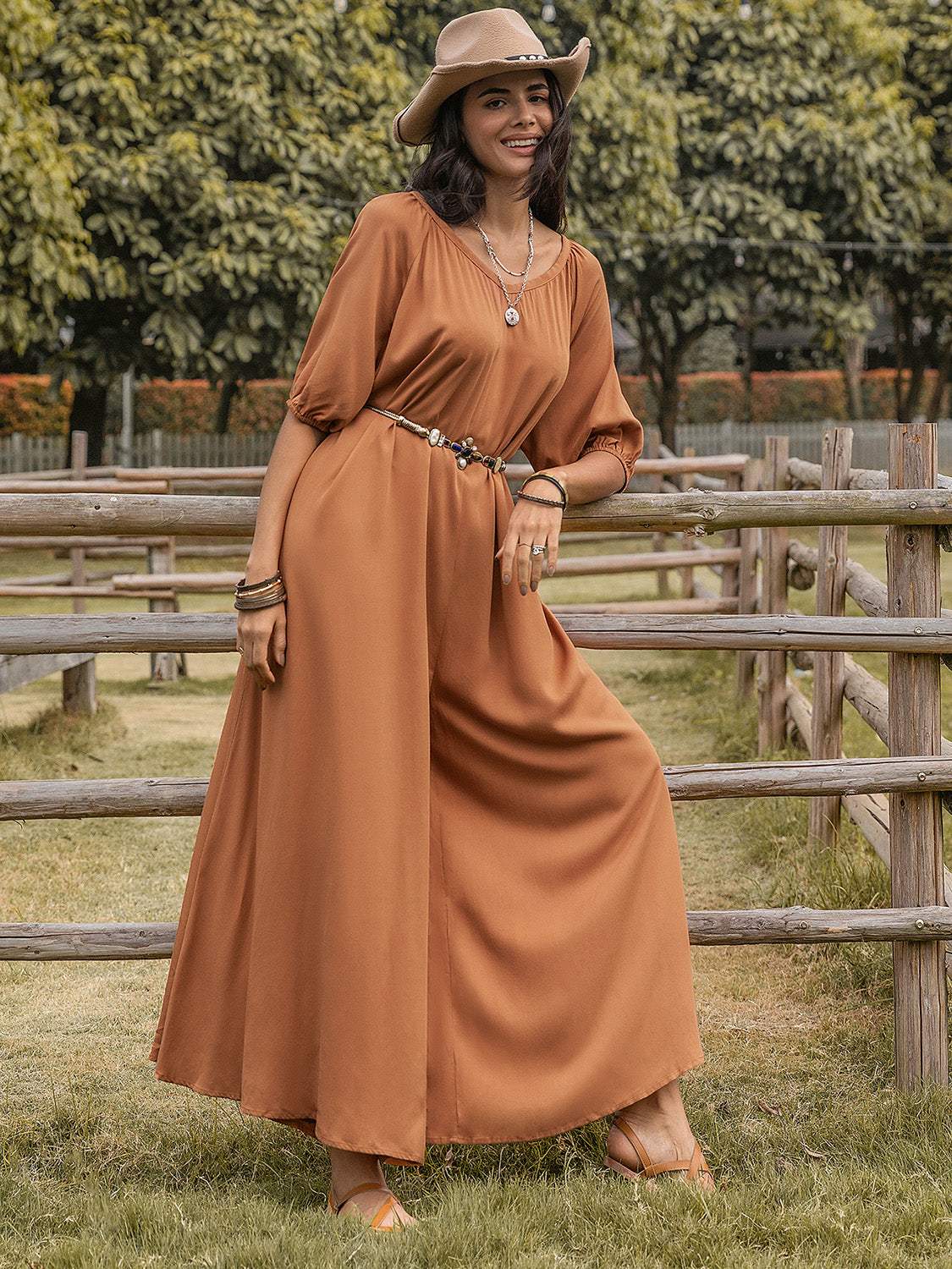 Scoop Neck Half Sleeve Wide Leg Jumpsuit - Trendsi - Flyclothing LLC