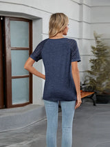 Round Neck Lace Short Sleeve T-Shirt - Trendsi - Flyclothing LLC