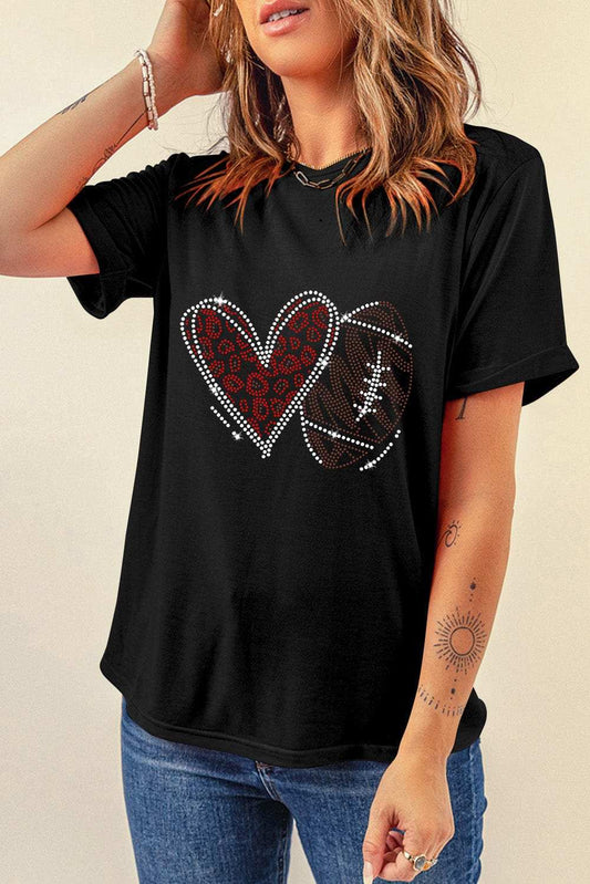 Rhinestone Round Neck Short Sleeve T-Shirt - Trendsi - Flyclothing LLC