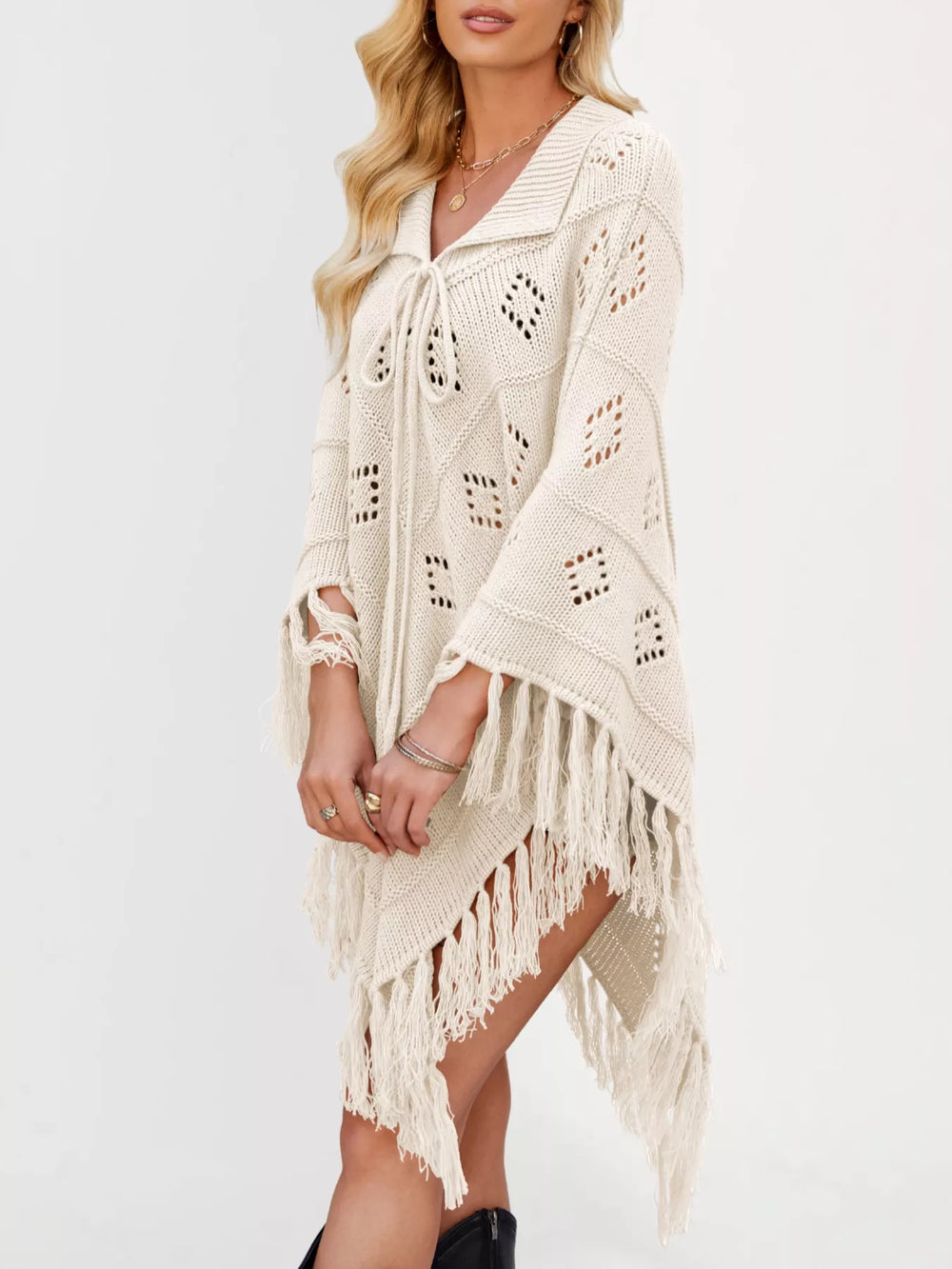 Fringe Openwork Knit Cover Up - Trendsi - Flyclothing LLC