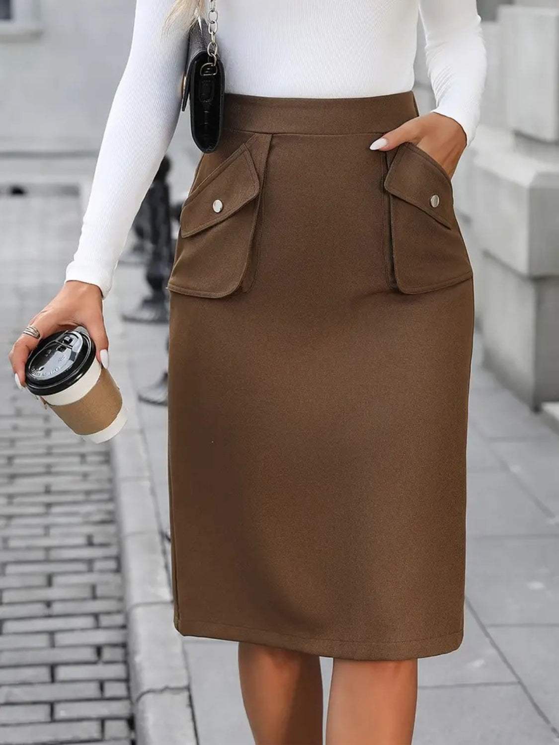 Elastic Waist Skirt with Pockets - Trendsi - Flyclothing LLC