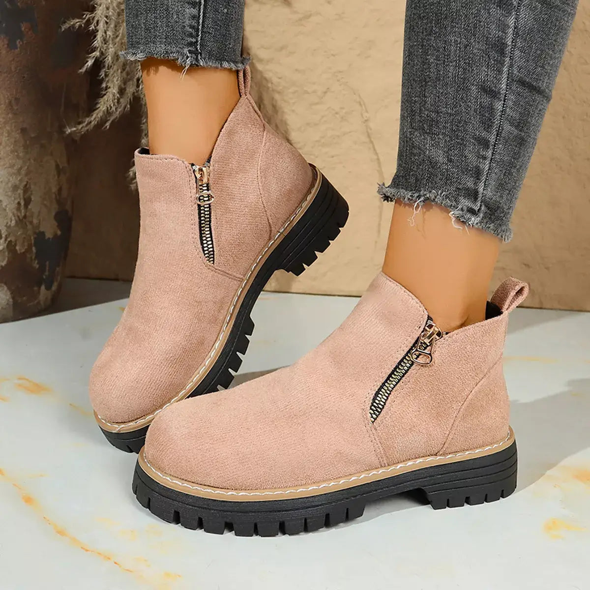 Round Toe Platform Boots - Trendsi - Flyclothing LLC