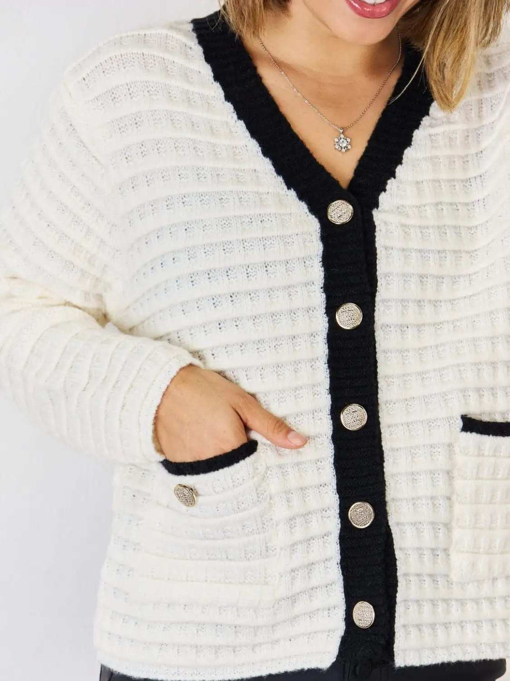 Contrast Trim Button Up Cardigan - Trendsi - Flyclothing LLC