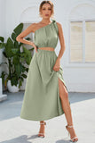 Ruched One Shoulder Top and Slit Skirt Set - Trendsi