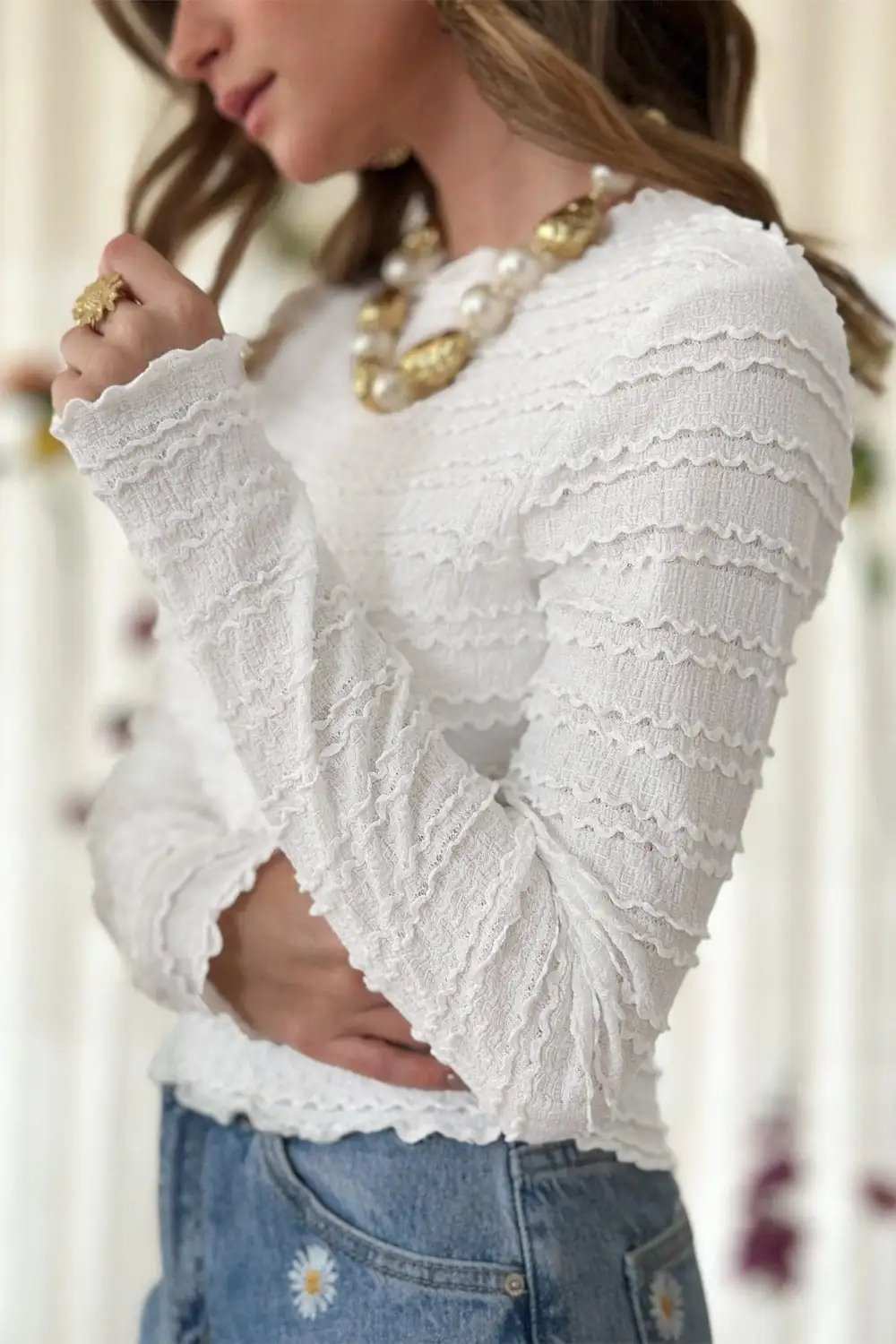 Long Sleeve Jacquard Slim Top - Trendsi - Flyclothing LLC