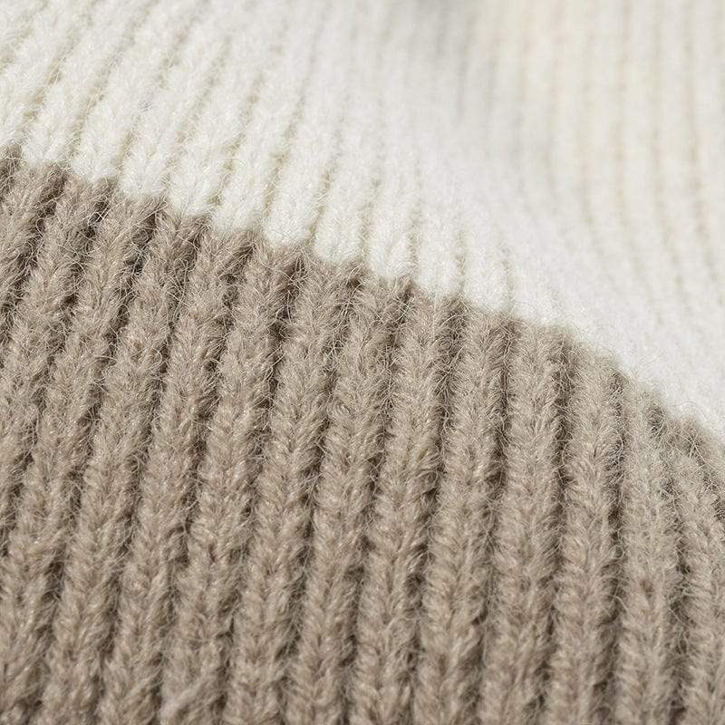 Color Block Knit Hat with Pom-pom - Trendsi - Flyclothing LLC