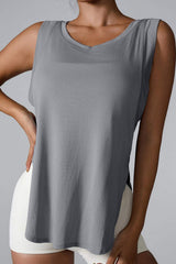 Slit Round Neck Active Tank - Trendsi - Flyclothing LLC