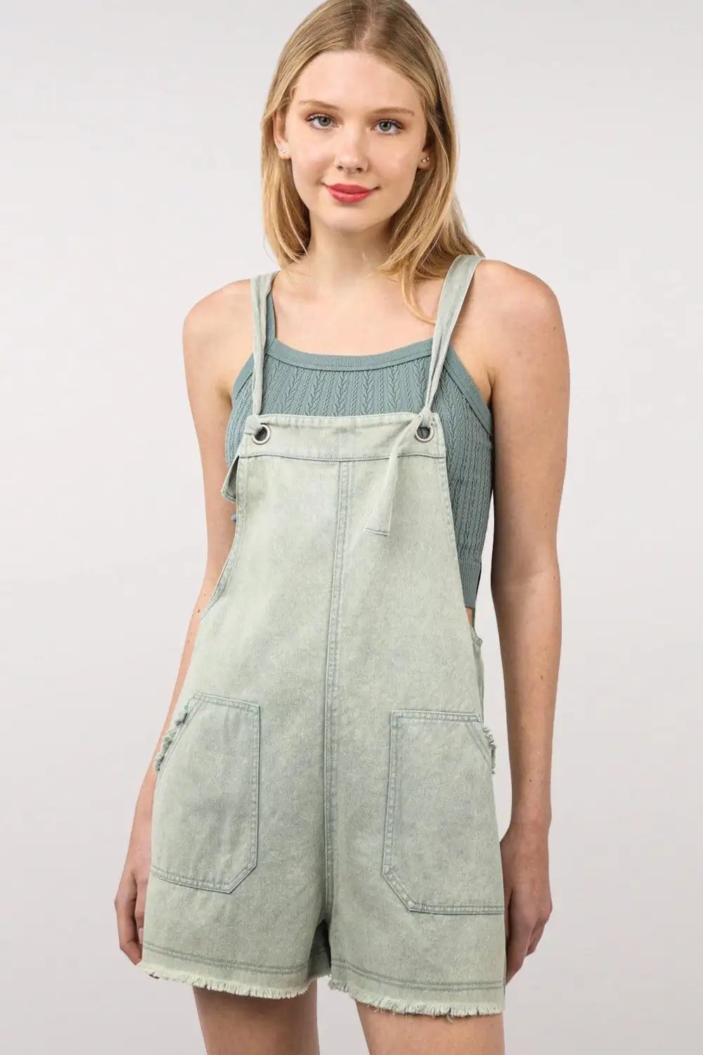 VERY J Washed Frayed Hem Denim Overall - Trendsi