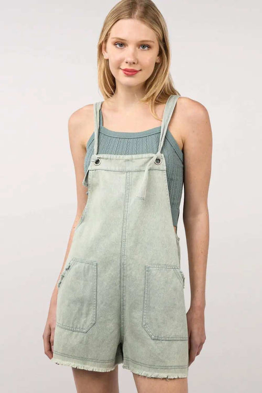 VERY J Washed Frayed Hem Denim Overall - Trendsi - Flyclothing LLC