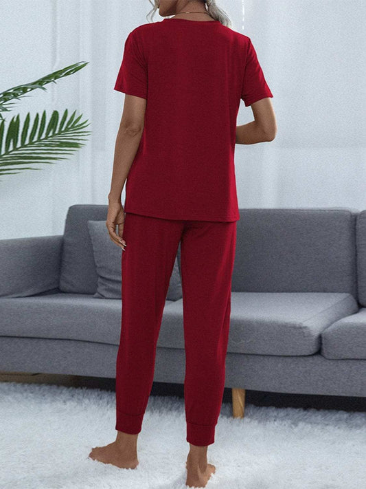 Round Neck Top and Pants Lounge Set - Trendsi - Flyclothing LLC