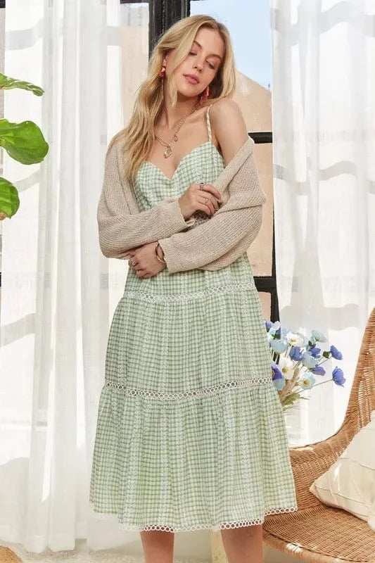 ADORA Gingham Detail Washed Dress - Trendsi - Flyclothing LLC