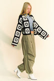 Davi & Dani Full Size Two Tone Flower Square Crochet Open Front Cardigan - Trendsi