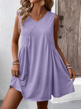 Ivy Lane Ruched V-Neck Sleeveless Mini Dress - Trendsi - Flyclothing LLC