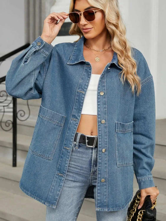 Removable Hood Button Up Long Sleeve Denim Jacket - Trendsi - Flyclothing LLC