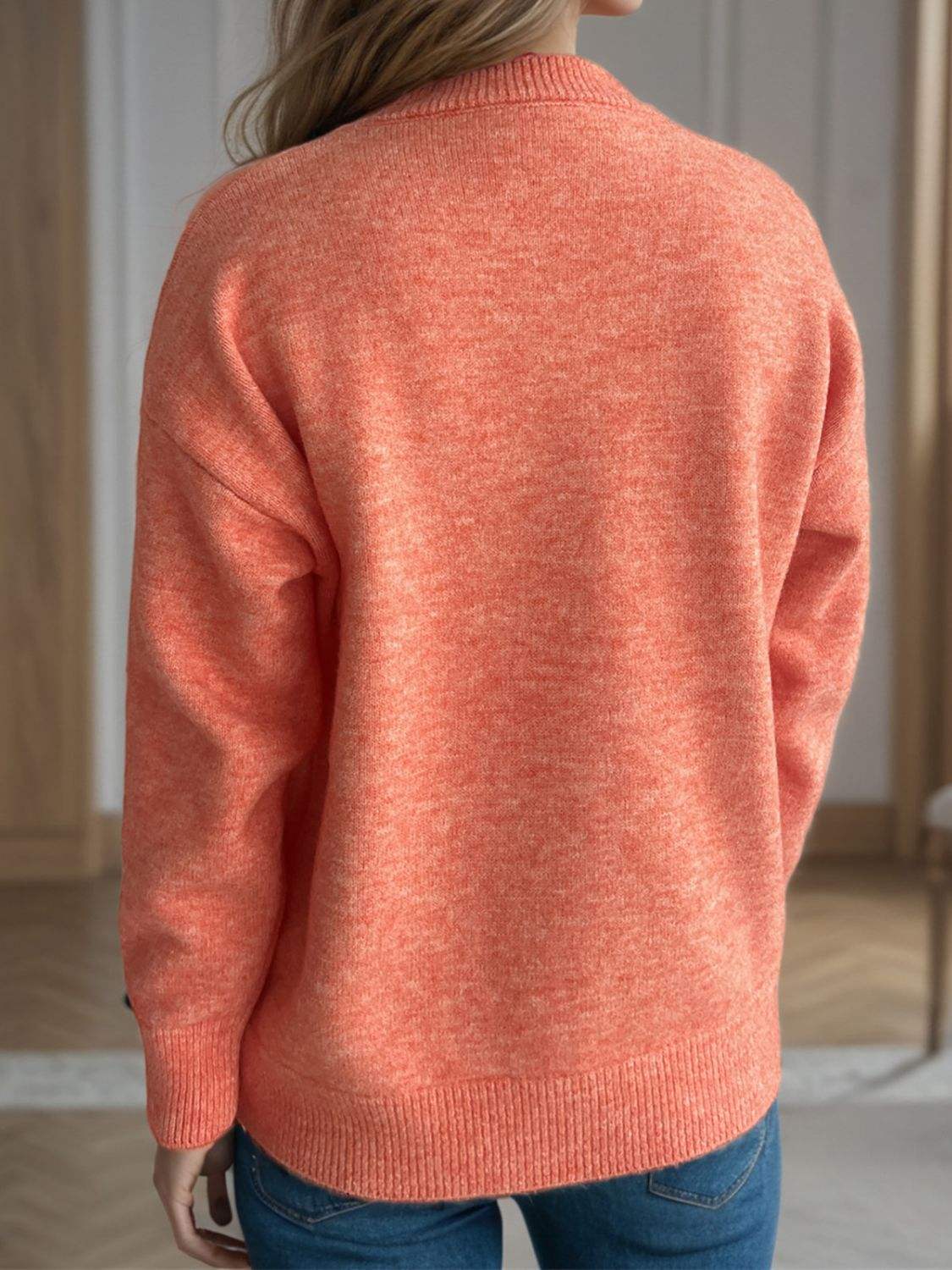 Round Neck Drop Shoulder Long Sleeve Sweater - Trendsi - Flyclothing LLC