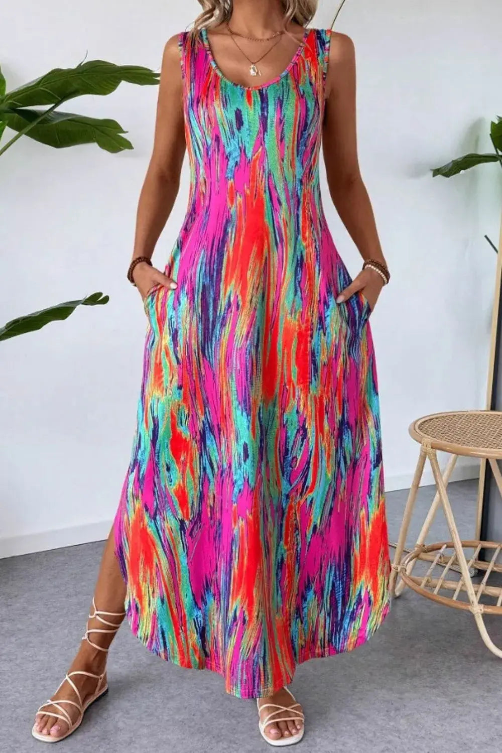 Scoop Neck Sleeveless Dress with Pockets - Trendsi - Flyclothing LLC