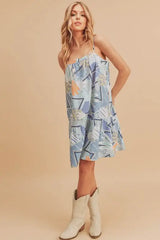 Aemi + Co Printed Ruffled Hem Square Neck Mini Cami Dress - Trendsi - Flyclothing LLC