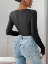 Perfee Ribbed Contrast Long Sleeve Bodysuit - Trendsi - Flyclothing LLC