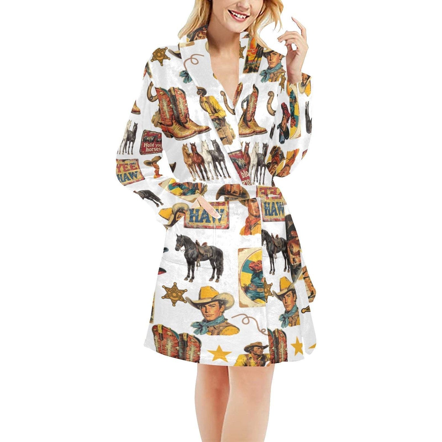 Baha Ranch Vintage Cowboy Collage Western Women's Robe - Baha Ranch Western Wear - Flyclothing LLC