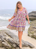 Plus Size Lace Detail Printed Half Sleeve Dress - Trendsi