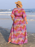 Plus Size Printed V-Neck Half Sleeve Maxi Dress - Trendsi - Flyclothing LLC