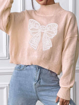 Bow Turtleneck Long Sleeve Sweater - Trendsi - Flyclothing LLC